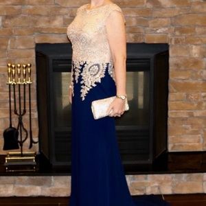 Abby Paris Navy and Gold Evening Gown